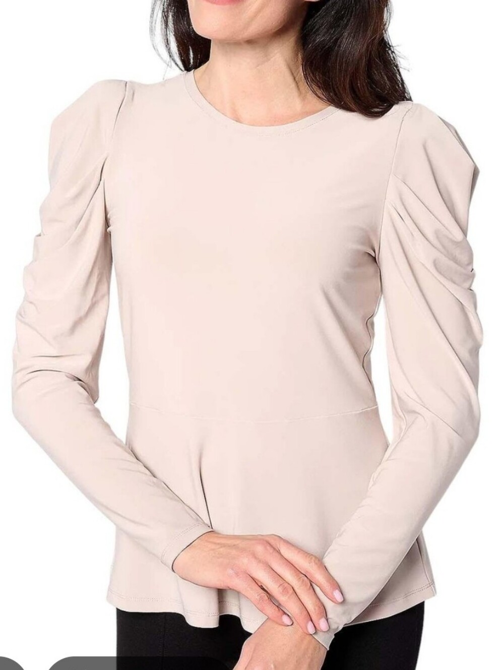 Dennis Basso Luxe Crepe Peplum Top With Drapped Sleeves Size XL Chic Coquette